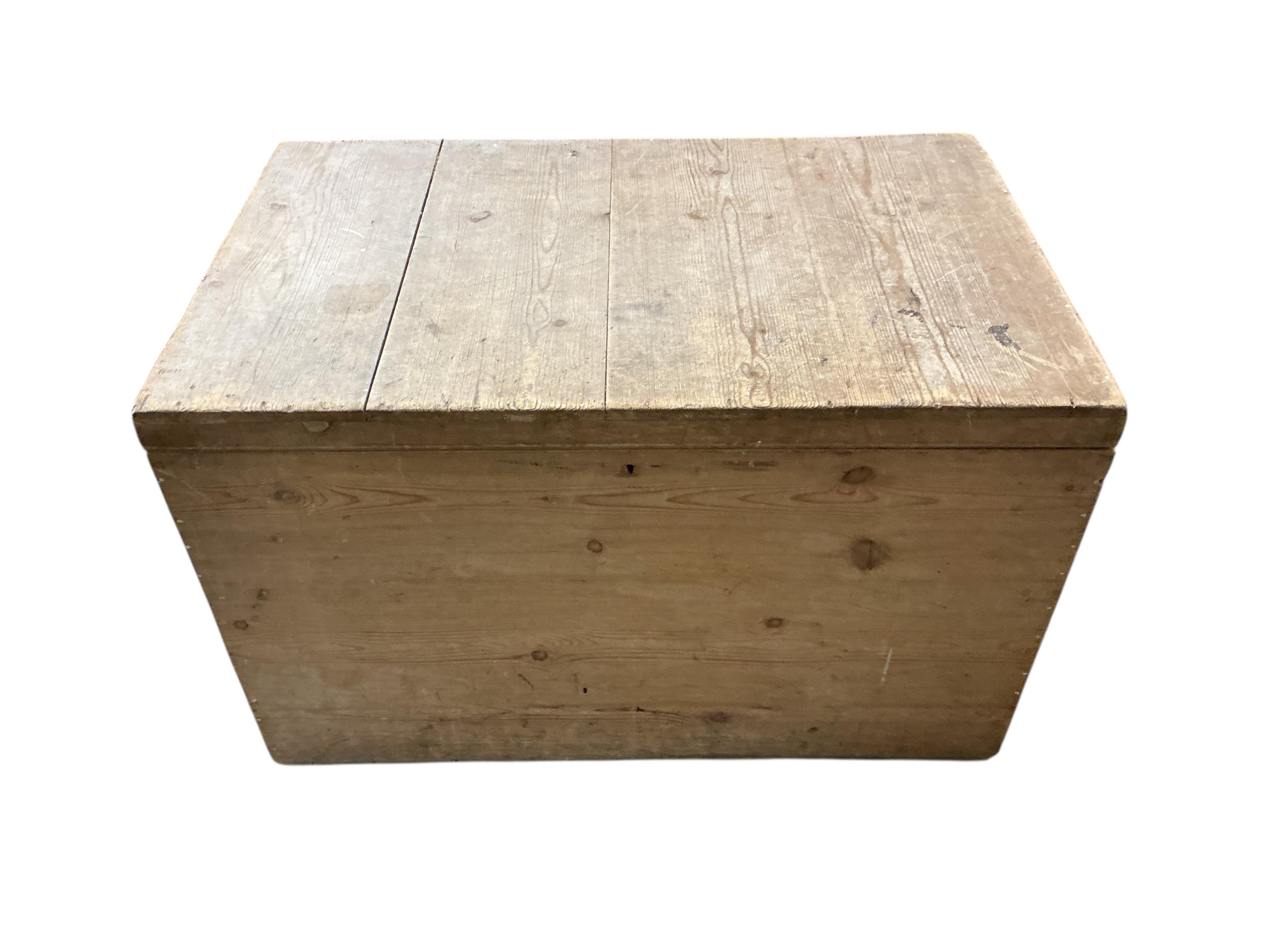 A Victorian rectangular pine trunk, width 88cm, depth 56cm, height 56cm